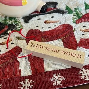 Joy to the world wooden block ornamentnt with jingle bell